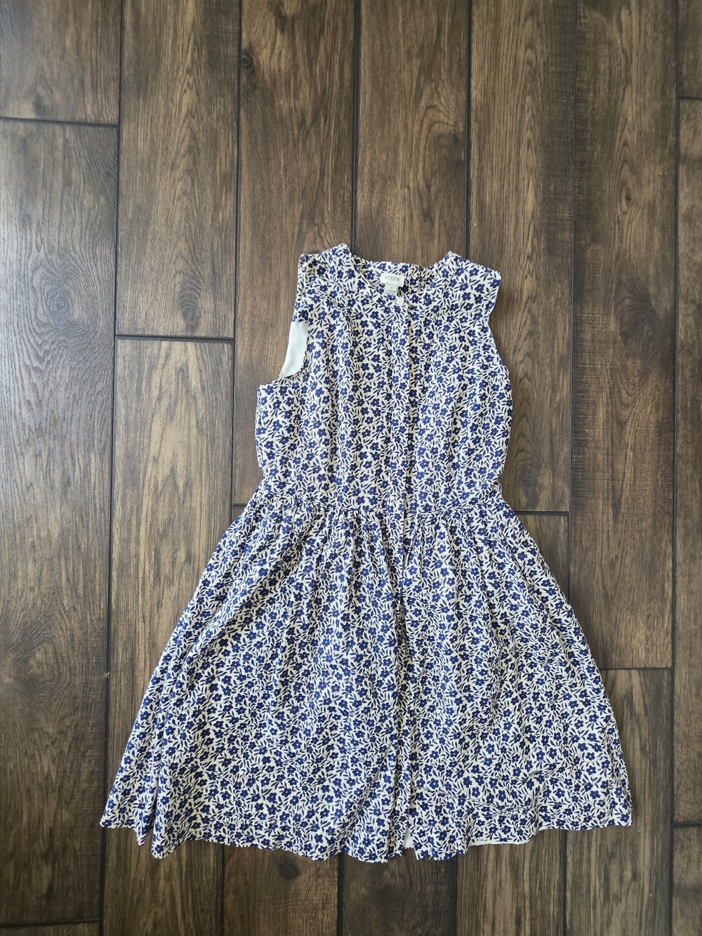 J. Crew White and Blue Floral Sleeveless Dress